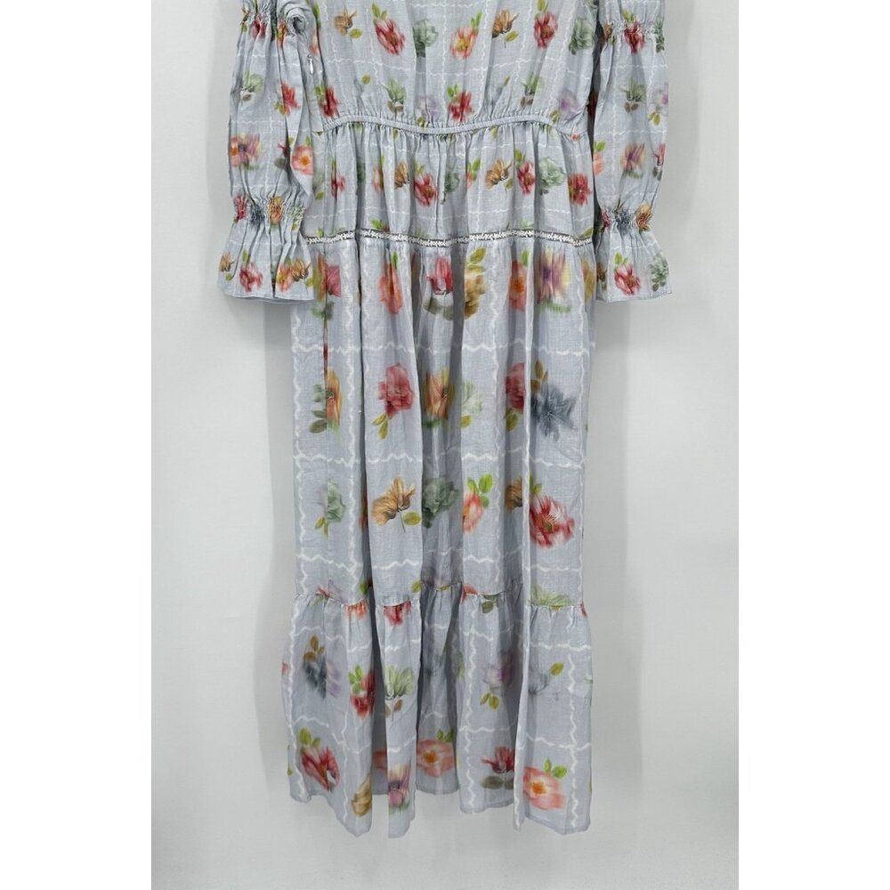 POZRUH maxi dress floral LARGE colorful cottage tiered smocked embroidered - Picture 12 of 16